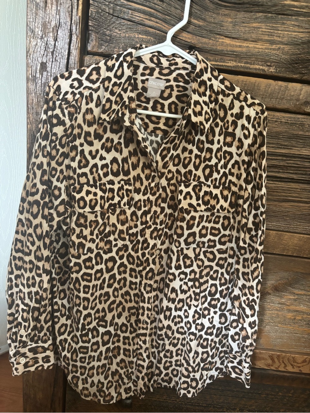 Chico's Leopard Print Button-Down Shirt in Cream and Brown